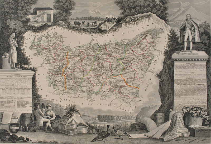 Victor LEVASSEUR : Carte ancienne des Vosges, Gravure originale (photo de détail 2) - Crédit photo : Galerie Art.Paris