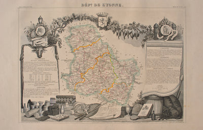 Victor LEVASSEUR : Carte ancienne de l'Yonne, Gravure originale (photo de détail 2) - Crédit photo : Galerie Art.Paris