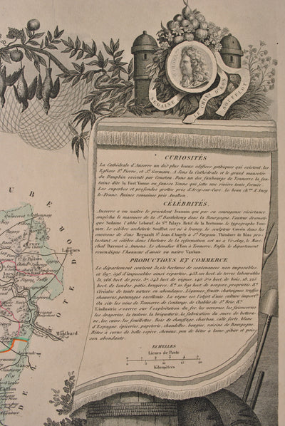 Victor LEVASSEUR : Carte ancienne de l'Yonne, Gravure originale (photo de détail 12) - Crédit photo : Galerie Art.Paris