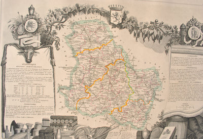 Victor LEVASSEUR : Carte ancienne de l'Yonne, Gravure originale (photo de détail 6) - Crédit photo : Galerie Art.Paris