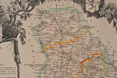 Victor LEVASSEUR : Carte ancienne de l'Yonne, Gravure originale (photo de détail 9) - Crédit photo : Galerie Art.Paris