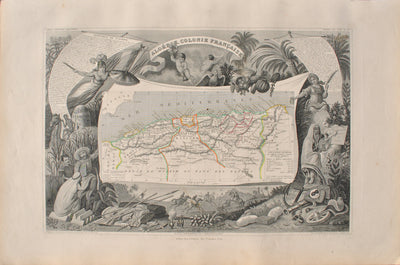 Victor LEVASSEUR : Carte ancienne de l'Algérie Colonie Française, Gravure originale (vue générale) - Crédit photo : Galerie Art.Paris