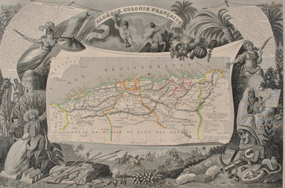 Victor LEVASSEUR : Carte ancienne de l'Algérie Colonie Française, Gravure originale (photo de détail 2) - Crédit photo : Galerie Art.Paris