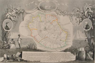 Victor LEVASSEUR : Carte ancienne de l'Ile Bourbon, Gravure originale (photo de détail 2) - Crédit photo : Galerie Art.Paris