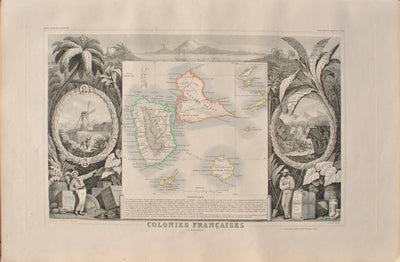 Victor LEVASSEUR : Carte ancienne des Colonies Françaises, Gravure originale (vue générale) - Crédit photo : Galerie Art.Paris