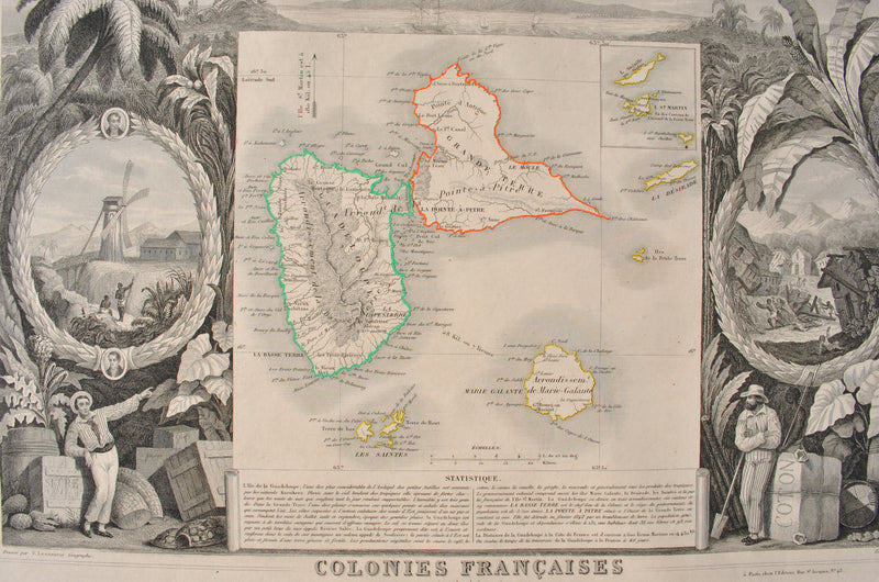 Victor LEVASSEUR : Carte ancienne des Colonies Françaises, Gravure originale (photo de détail 12) - Crédit photo : Galerie Art.Paris