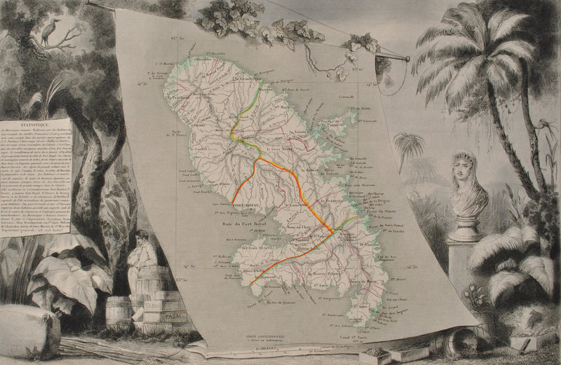 Victor LEVASSEUR : Carte ancienne de la Martinique, Gravure originale (photo de détail 2) - Crédit photo : Galerie Art.Paris