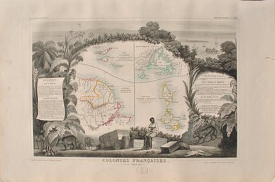 Victor LEVASSEUR : Carte ancienne des Colonies Françaises, Gravure originale (vue générale) - Crédit photo : Galerie Art.Paris