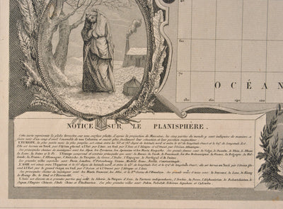 Victor LEVASSEUR : Carte ancienne Planisphère, Gravure originale (photo de détail 4) - Crédit photo : Galerie Art.Paris