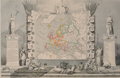 Victor LEVASSEUR : Carte ancienne de l'Europe, Gravure originale (photo de détail 2) - Crédit photo : Galerie Art.Paris