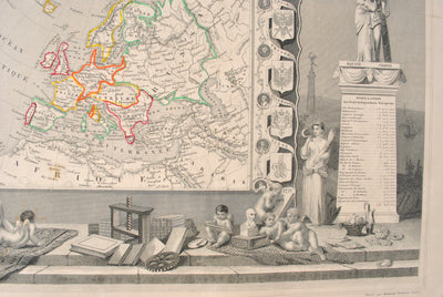 Victor LEVASSEUR : Carte ancienne de l'Europe, Gravure originale (photo de détail 12) - Crédit photo : Galerie Art.Paris