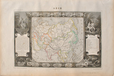 Victor LEVASSEUR : Carte ancienne de l'Asie, Gravure originale (vue générale) - Crédit photo : Galerie Art.Paris