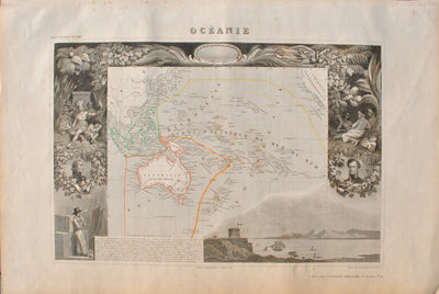 Victor LEVASSEUR : Carte ancienne de l'Océanie, Gravure originale (vue générale) - Crédit photo : Galerie Art.Paris