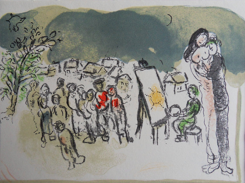 Marc CHAGALL : Mariage devant un village, Lithographie originale