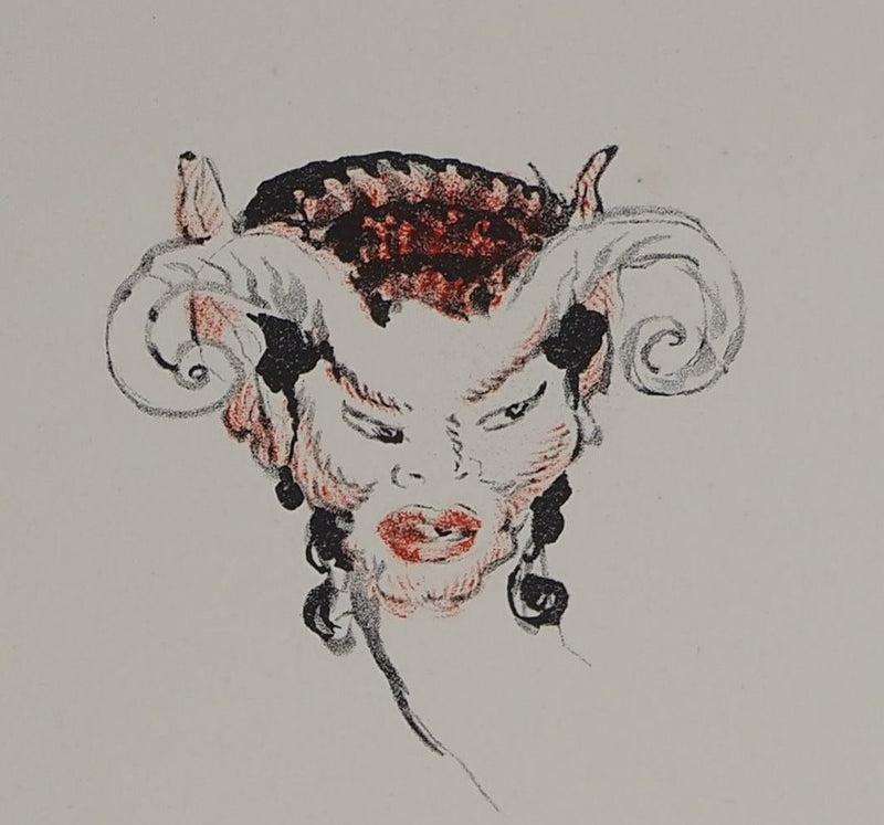 Jean-Gabriel DOMERGUE : Tête de Satyre, Lithographie originale (photo de détail 2) - Crédit photo : Galerie Art.Paris