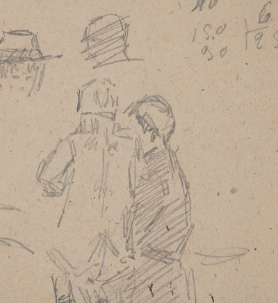 Louis HAYET : Discussion sur un banc, Dessin original (photo de détail 4) - Crédit photo : Galerie Art.Paris