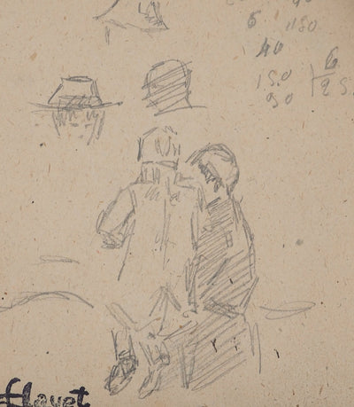 Louis HAYET : Discussion sur un banc, Dessin original (photo de détail 3) - Crédit photo : Galerie Art.Paris