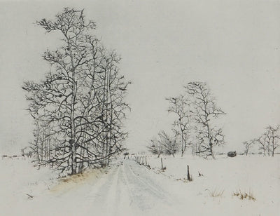 Bernard LOUEDIN : Route enneigée, Gravure signée