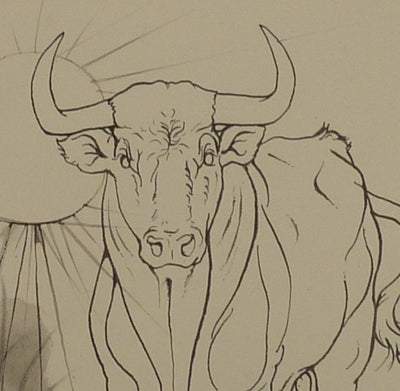 Pierre-Yves TREMOIS : Taureau sous le soleil ardent, Dessin original (photo de détail 4) - Crédit photo : Galerie Art.Paris