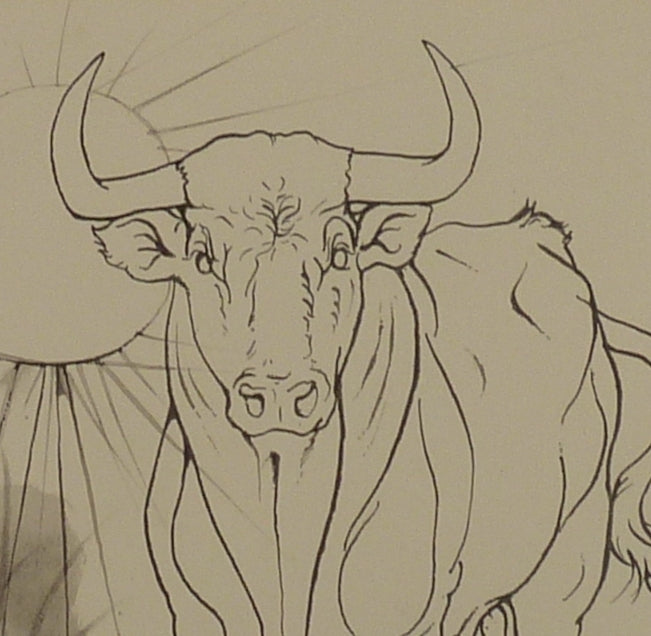 Pierre-Yves TREMOIS : Taureau sous le soleil ardent, Dessin original (photo de détail 4) - Crédit photo : Galerie Art.Paris