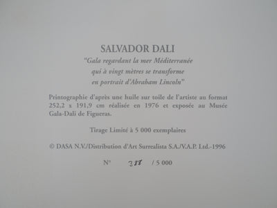 Salvador DALI : Abraham Lincoln : Gala regardant la mer Méditerranée, Lithographie originale (photo de détail 9) - Crédit photo : Galerie Art.Paris