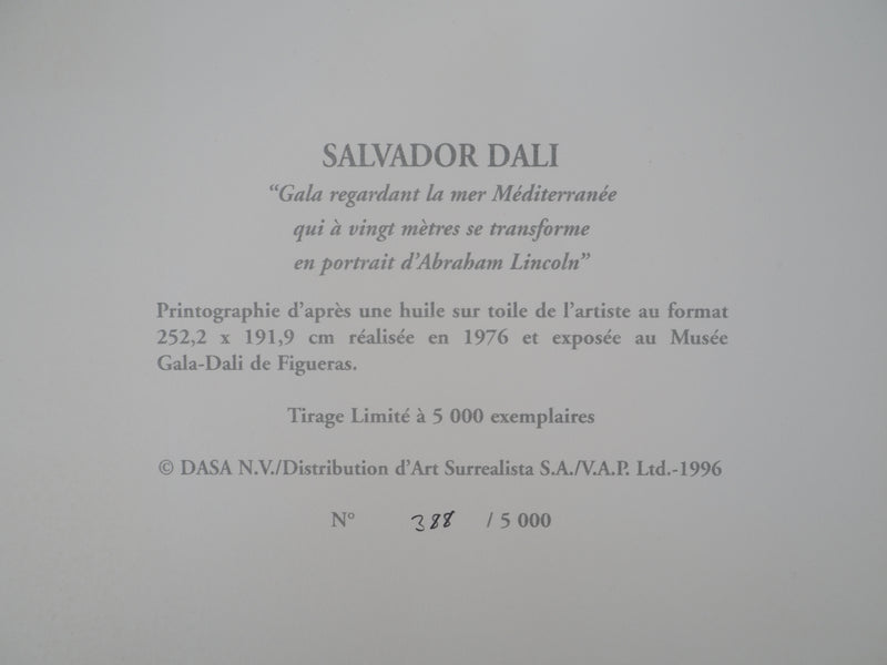 Salvador DALI : Abraham Lincoln : Gala regardant la mer Méditerranée, Lithographie originale (photo de détail 9) - Crédit photo : Galerie Art.Paris