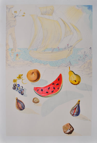 Salvador DALI : Bateaux et fruits, Lithographie originale (vue générale) - Crédit photo : Galerie Art.Paris