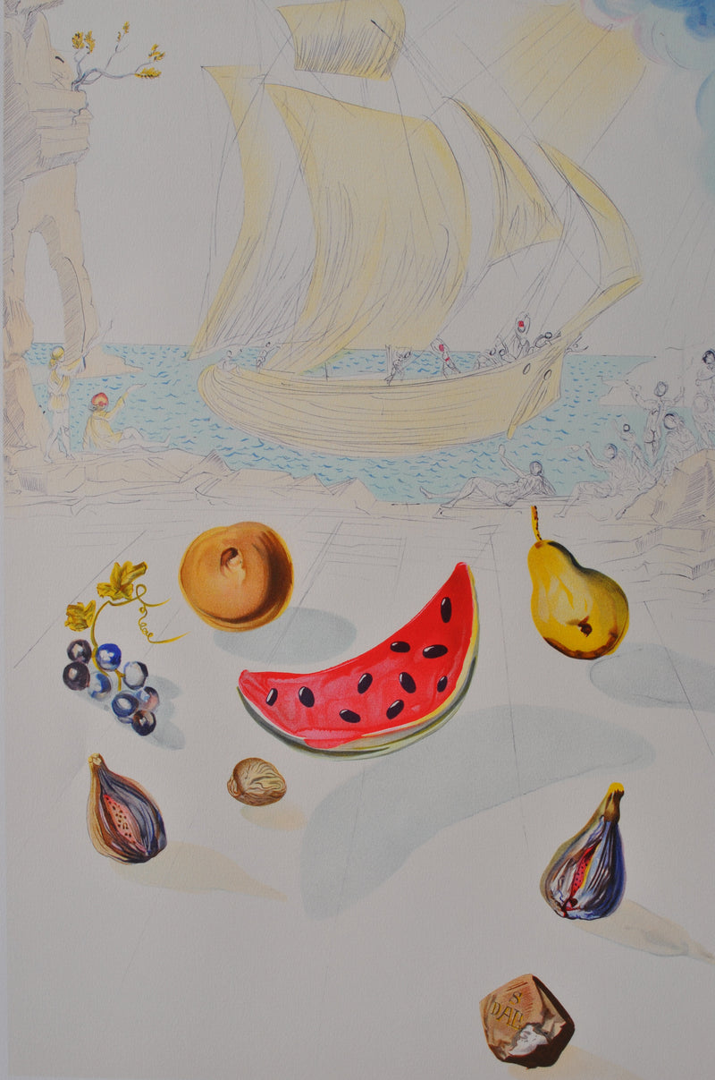 Salvador DALI : Bateaux et fruits, Lithographie originale (photo de détail 2) - Crédit photo : Galerie Art.Paris