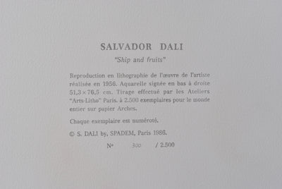 Salvador DALI : Bateaux et fruits, Lithographie originale (photo de détail 6) - Crédit photo : Galerie Art.Paris