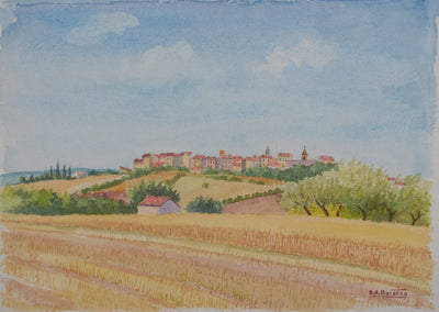 Salomon Alfred BOISECQ : Le village en Provence, Aquarelle originale signée