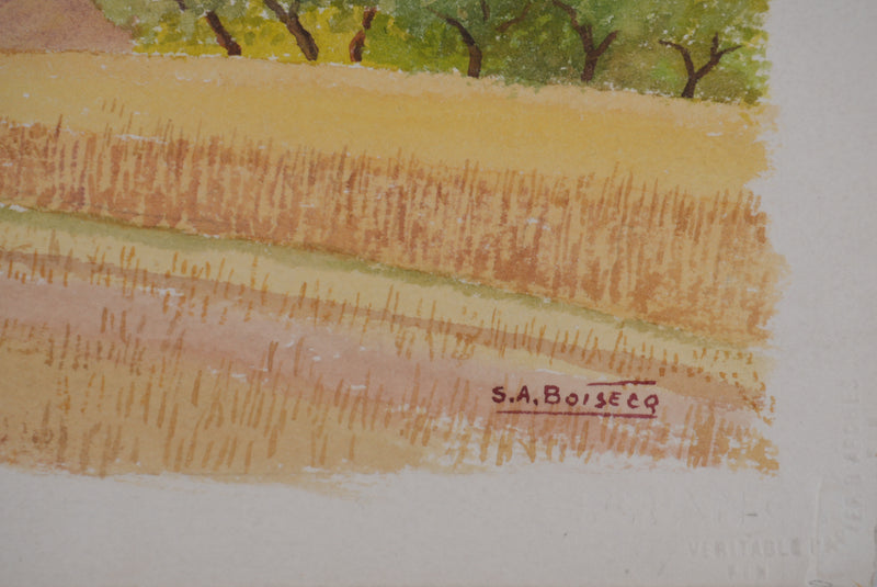 Salomon Alfred BOISECQ : Le village en Provence, Aquarelle originale signée