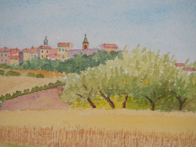 Salomon Alfred BOISECQ : Le village en Provence, Aquarelle originale signée