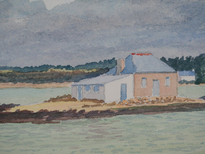 Salomon Alfred BOISECQ : Le petit port, Aquarelle originale signée