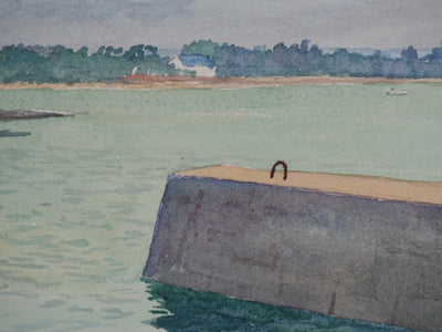 Salomon Alfred BOISECQ : Le petit port, Aquarelle originale signée