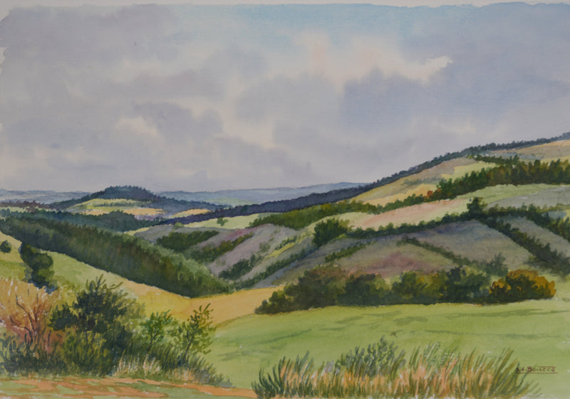 Salomon Alfred BOISECQ : Vue sur le Cantal, Aquarelle originale signée