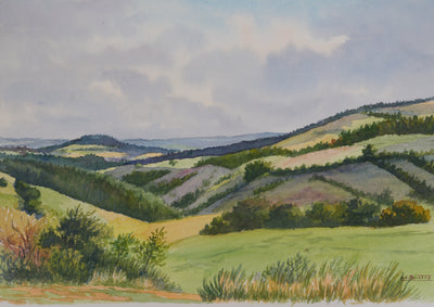 Salomon Alfred BOISECQ : Vue sur le Cantal, Aquarelle originale signée