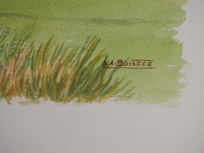 Salomon Alfred BOISECQ : Vue sur le Cantal, Aquarelle originale signée