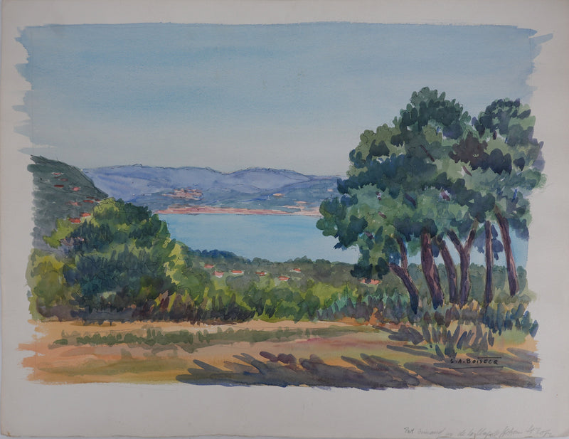 Salomon Alfred BOISECQ : Port Grimaud, Vue sur la baie, Aquarelle originale signée