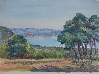 Salomon Alfred BOISECQ : Port Grimaud, Vue sur la baie, Aquarelle originale signée