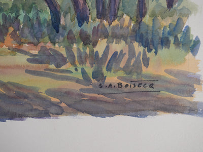 Salomon Alfred BOISECQ : Port Grimaud, Vue sur la baie, Aquarelle originale signée