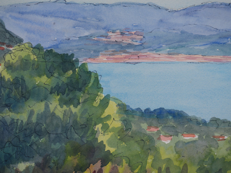 Salomon Alfred BOISECQ : Port Grimaud, Vue sur la baie, Aquarelle originale signée