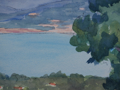 Salomon Alfred BOISECQ : Port Grimaud, Vue sur la baie, Aquarelle originale signée