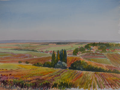 Salomon Alfred BOISECQ : Paysage provençale d'automne, Aquarelle originale signée