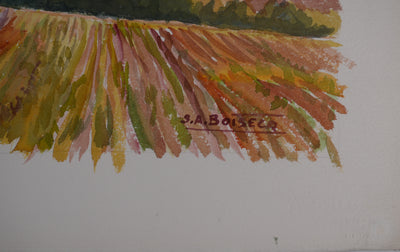 Salomon Alfred BOISECQ : Paysage provençale d'automne, Aquarelle originale signée