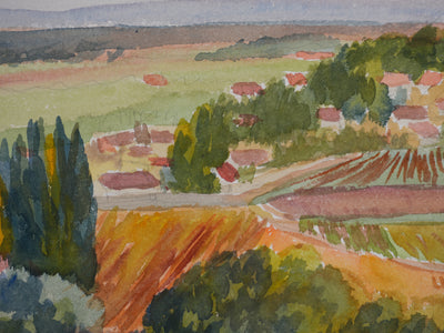 Salomon Alfred BOISECQ : Paysage provençale d'automne, Aquarelle originale signée