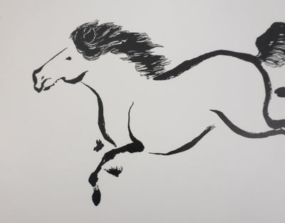 Mokuchu URUSHIBARA : Estampe japonaise, Grand galop, Lithographie signée