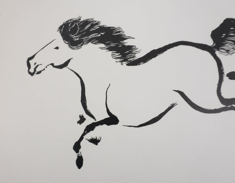 Mokuchu URUSHIBARA : Estampe japonaise, Grand galop, Lithographie signée