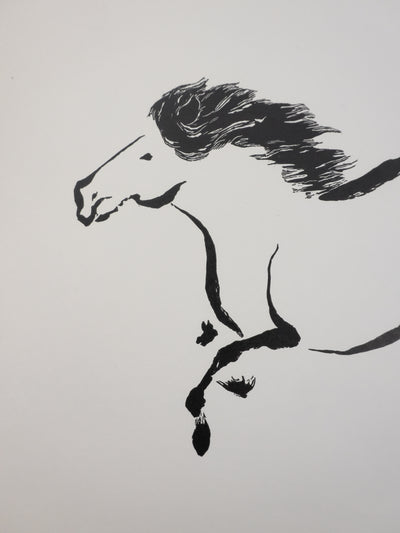Mokuchu URUSHIBARA : Estampe japonaise, Grand galop, Lithographie signée
