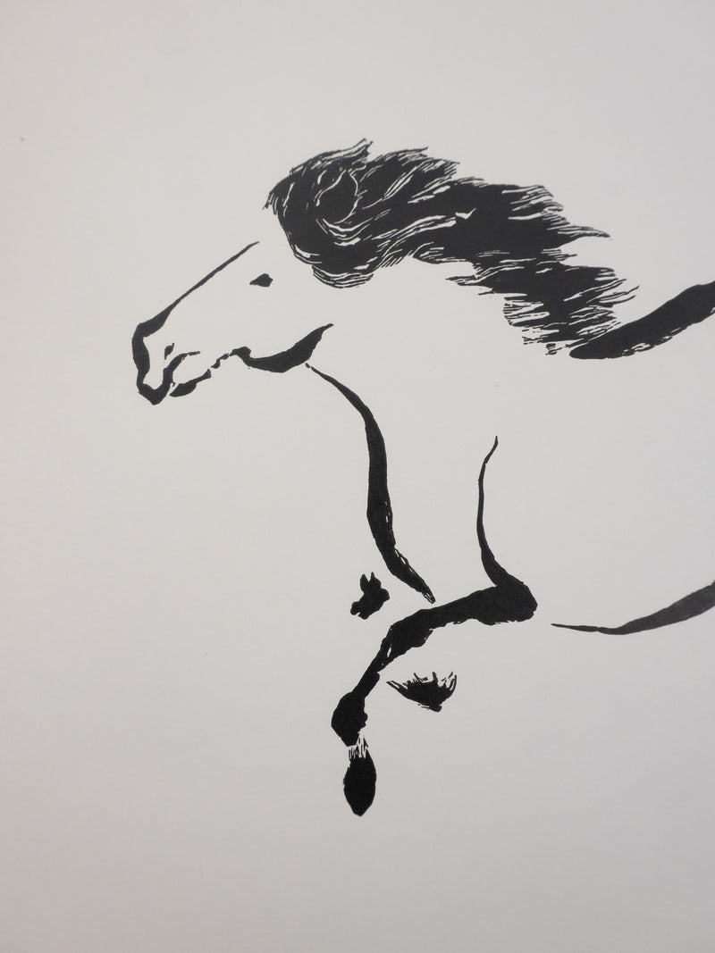 Mokuchu URUSHIBARA : Estampe japonaise, Grand galop, Lithographie signée
