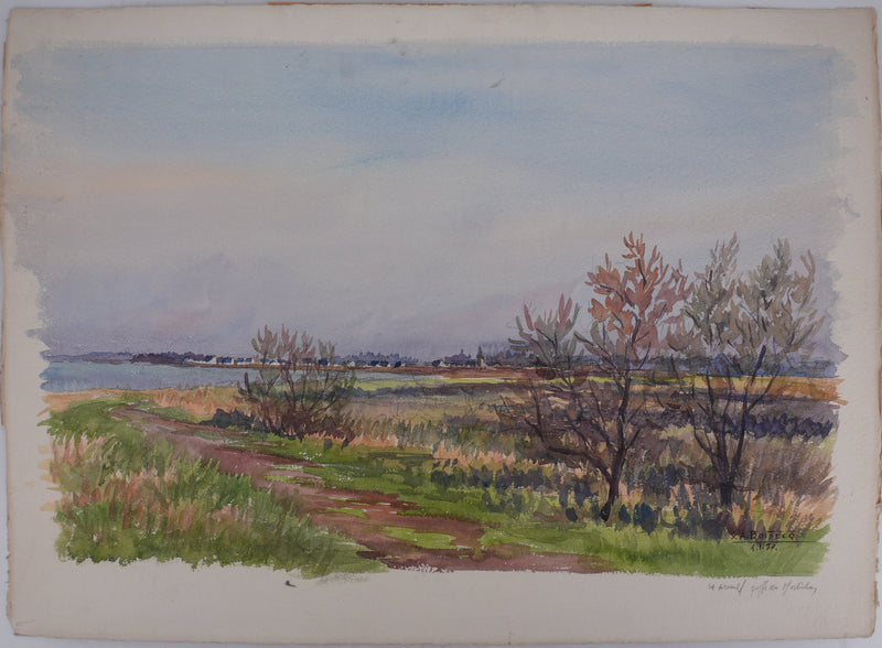 Salomon Alfred BOISECQ : Bretagne, Le petit marais, Aquarelle originale signée